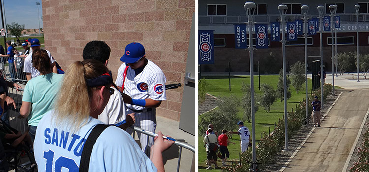Cubs autographs, near stadium door and dirt path
