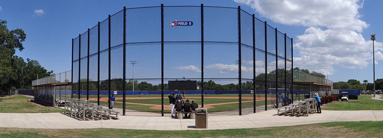 An extended spring training game field at the Blue Jays complex