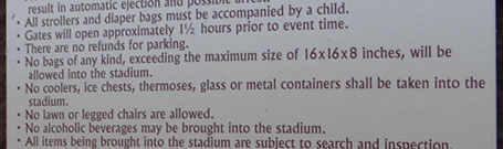 Stadium rules sign