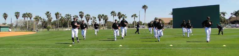 Pirates players warming up for the season in Bradenton