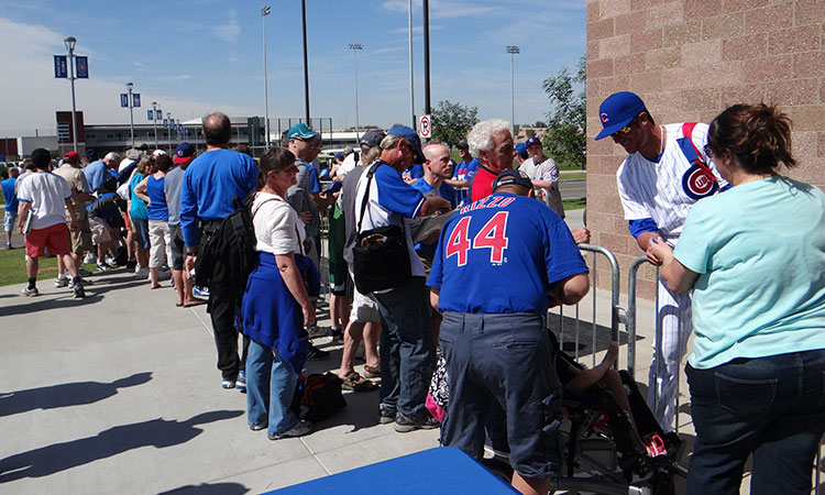 Cubs autographs, outside of Sloan Park near home plate gate