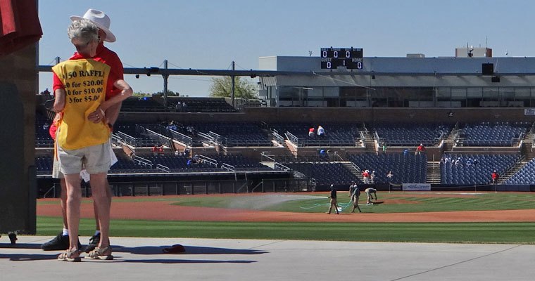 Workers at a spring training stadium